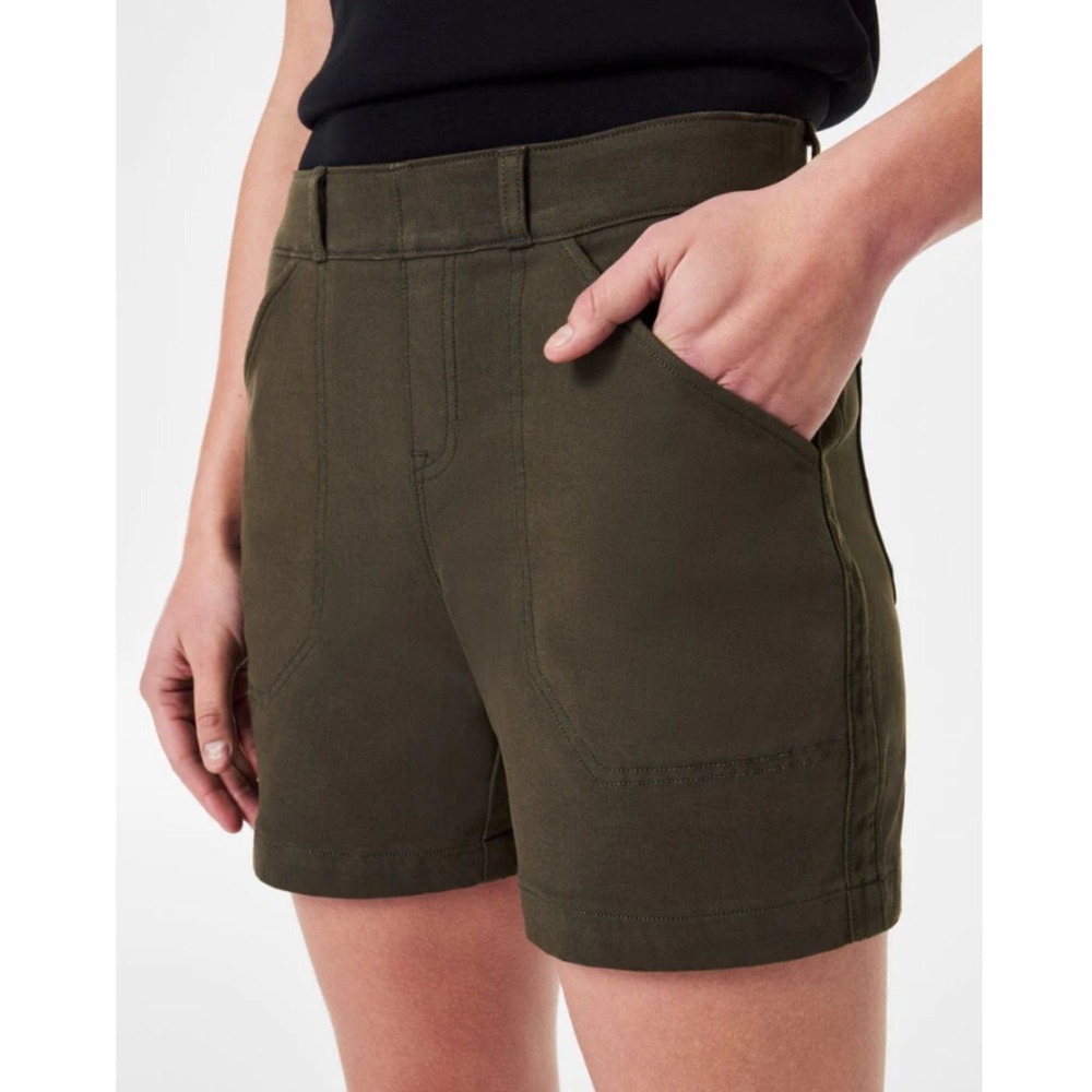 Spanx Stretch Twill Shorts Womens XS Olive Green 4-Inch Inseam 20400R